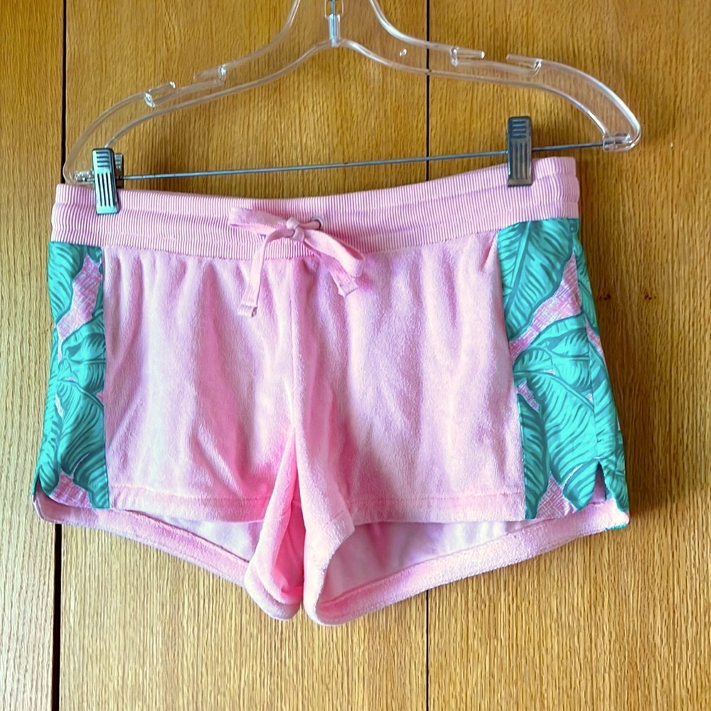 New Vineyard Vines XS pink green preppy side palm print terry cloth mini shorts